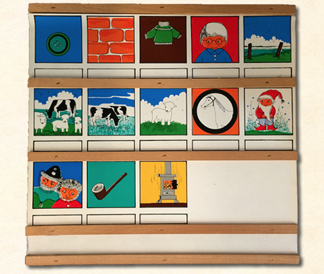 Friese leesplankje (lêsplank) omstreeks 1976. leesmethode 'stap foar stap". achterzijde.