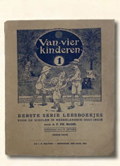 Eerste leesboekje " van vier kinderen" A. F. Ph. Mann. (Groningen Den-Haag)