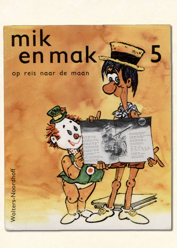 Vijfde Leesboekje Mik en Mak Kooreman letterstad op reis naar de maan 1976